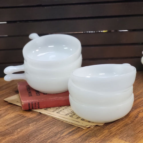 Vintage Milk Glass Soup Bowls with Handle