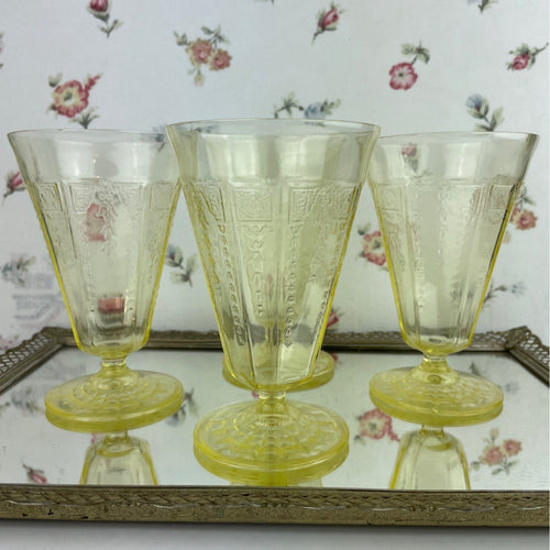 Anchor Hocking Yellow Princess Parfait Footed Depressionware Glasses/Goblets - Set of 4