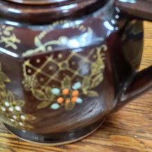 Load image into Gallery viewer, 1950&#39;s Small Individual Moriage Floral Pattern Redware Brown Teapot