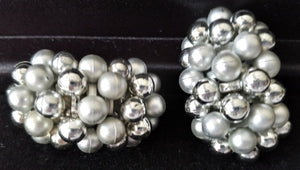 3 Pair of Vintage Clip-on Earrings - Silver, White and Mult-colored Beaded Earrings