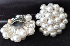 3 Pair of Vintage Clip-on Earrings - Silver, White and Mult-colored Beaded Earrings