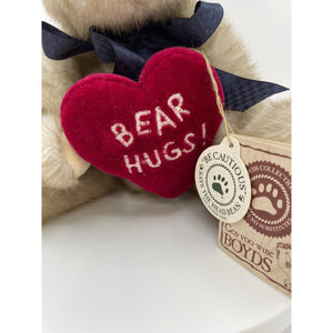 Boyd's Bear With "BEAR HUGS" Red Heart Pillow, Huggabee Stuffed Plush Toy