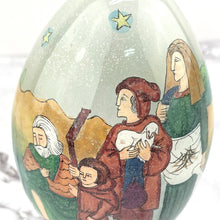 Load image into Gallery viewer, Hand Blown Glass Egg with Stand 1991 SMC in Box Religious Design Li Bien Painted