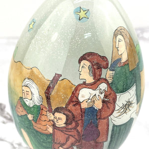 Hand Blown Glass Egg with Stand 1991 SMC in Box Religious Design Li Bien Painted