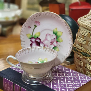 Vintage HRH Hand Painted Pink Floral Teacup & Saucer