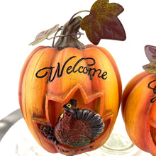 Load image into Gallery viewer, Fall Sentiment Pumpkins, Thanksgiving Fall Decoration Give Thanks Welcome Set of 2