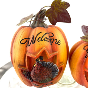 Fall Sentiment Pumpkins, Thanksgiving Fall Decoration Give Thanks Welcome Set of 2