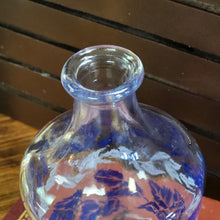 Load image into Gallery viewer, Vintage Luminarc Glass Carafe with Blue and White Leaf Pattern, Decanter Made in France