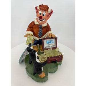 Vintage Slapstix Hand Painted Clown Figurine by Cast Art, Cold Call Clown Selling Ice to Penquins
