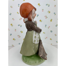 Load image into Gallery viewer, Capodimonte Porcelain Girl with Broom Figurine, Hand Painted Girl with Bonnet Sweeping