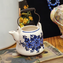 Load image into Gallery viewer, Vintage Delft Style Blue and Ivory Ceramic Floral Creamer with Coil Handle