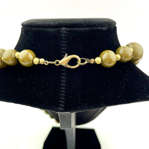 Vintage Olive Green Beaded Necklace, Graduated Gumball Style Beaded Necklace