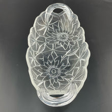 Load image into Gallery viewer, Vtg Indiana Glass Sunflower Relish Tray, Pressed Clear Glass Textured Bowl, Sunflower Pattern Handled Dish
