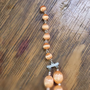 Vintage Double Strand Orange and Pink Beaded Retro Necklace