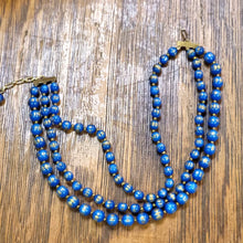 Load image into Gallery viewer, Vintage Triple Strand Moonglow Necklace - Elegant Retro Pearlescent Beaded Statement Jewelry