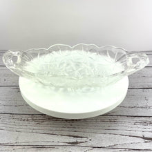Load image into Gallery viewer, Vtg Indiana Glass Sunflower Relish Tray, Pressed Clear Glass Textured Bowl, Sunflower Pattern Handled Dish