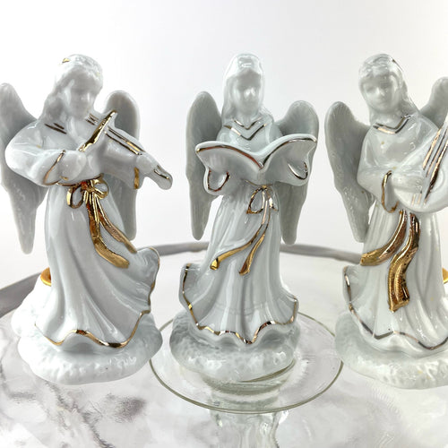 Christmas On Mainstreet Porcelain Angel Candleholders Set of 3 Musical Angels