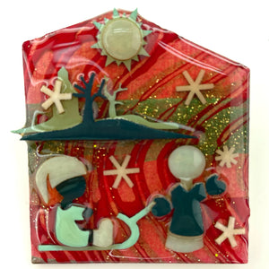 Vintage Little People Pins by Lucinda Kids Sledding Handcrafted Jewelry Brooch