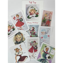Load image into Gallery viewer, Retro Gift Tag Stickers, Vintage Inspired Girl Christmas Gift To and From Stickers