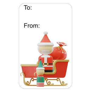 Retro Gift Tag Stickers, Retro Style Santa Village Christmas Gift To and From Stickers
