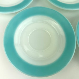 Corning Aqua Blue Saucers with "Little Joe" Blower Logo - Set of 5