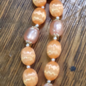 Vintage Double Strand Orange and Pink Beaded Retro Necklace
