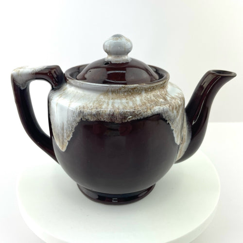 Vtg Brown Drip Glaze Japan Teapot Single Serve Espresso Redware Cottage Pottery