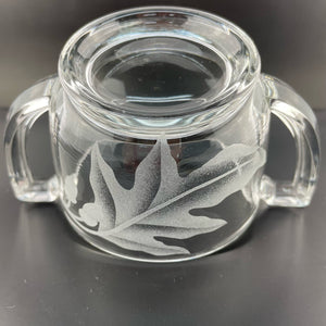 Vintage Oak Leaf Etched Glass Sugar Dish Trophy Handled Leaf and Acorns Sugar