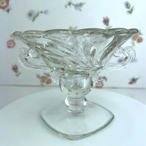 Vintage German Clear Glass Pedestal Taper Candle Holder with Handles