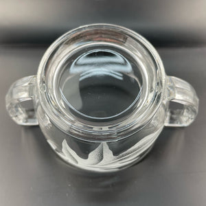 Vintage Oak Leaf Etched Glass Sugar Dish Trophy Handled Leaf and Acorns Sugar