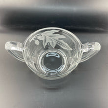 Load image into Gallery viewer, Vintage Oak Leaf Etched Glass Sugar Dish Trophy Handled Leaf and Acorns Sugar