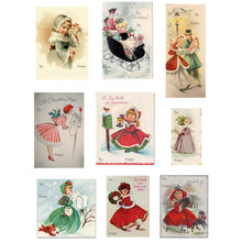 Load image into Gallery viewer, Retro Gift Tag Stickers, Vintage Inspired Little Girl Christmas Gift To and From Stickers
