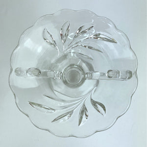 Vintage German Clear Glass Pedestal Taper Candle Holder with Handles