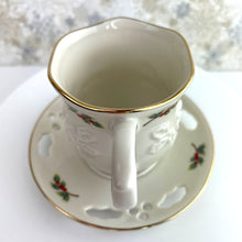 Load image into Gallery viewer, Partylite Teacup and Saucer Sets - Set of 2 Holiday P7257 Holly Leaf Tea Light Holders Cup and Saucer