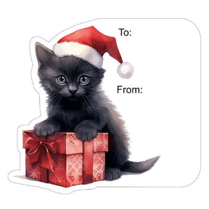 Christmas Kitten Gift Tag Stickers, Vintage Inspired Christmas Gift To and From Stickers