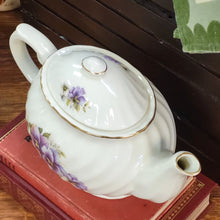 Load image into Gallery viewer, Vintage Porcelain Teapot with Purple Pansies, Floral Patterned Gold Trimmed Teapot