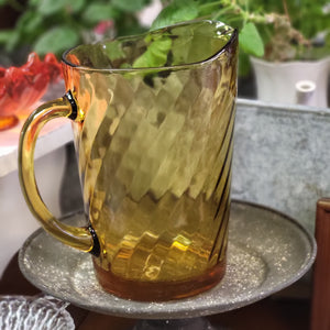 Hazel Atlas Amber Gold Glass Swirl Optic Pitcher