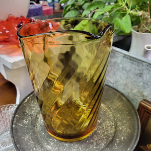 Hazel Atlas Amber Gold Glass Swirl Optic Pitcher