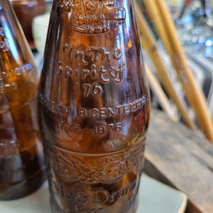 Vintage Fyfe & Drum Bicentennial Amber Beer Bottle, George Washington