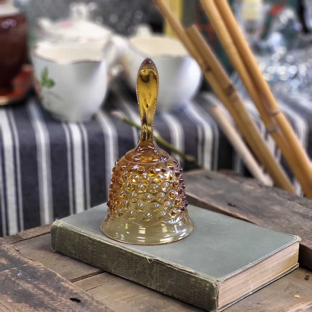Vintage Amber Glass Hobnail Bell by Fenton