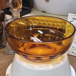 Vintage Indiana Glass Amber Kings Crown Thumbprint Serving Bowl - Mid-Century Decor