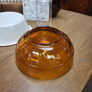 Vintage Indiana Glass Amber Kings Crown Thumbprint Serving Bowl - Mid-Century Decor