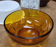 Load image into Gallery viewer, Vintage Indiana Glass Amber Kings Crown Thumbprint Serving Bowl - Mid-Century Decor