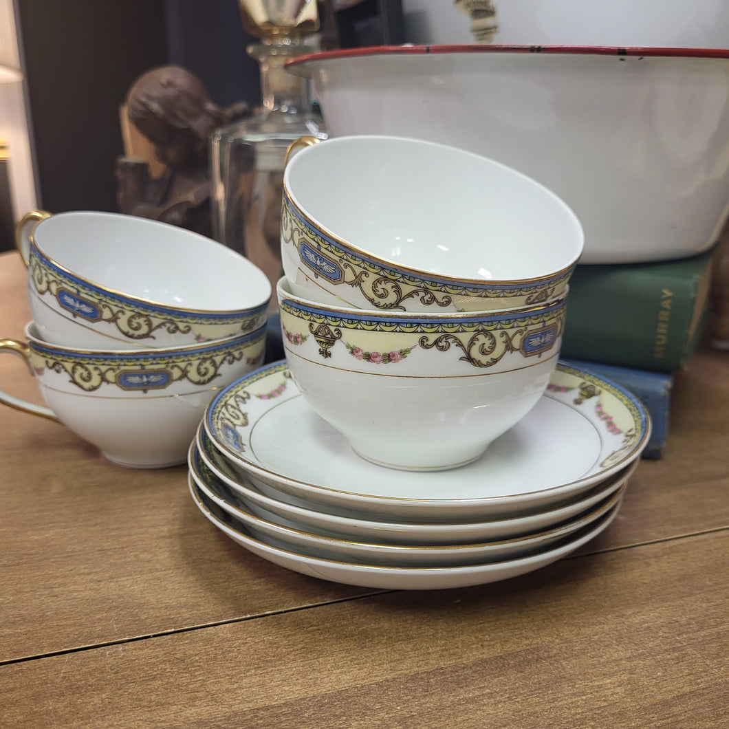 Noritake Sylvania Flat Cup and Saucer Sets, Elegant Fine China Teacups and Saucers