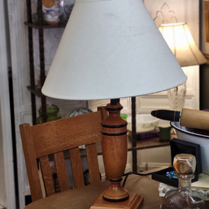 Wood Base Table Lamp With Decorative Black Banding ArtDeco Style