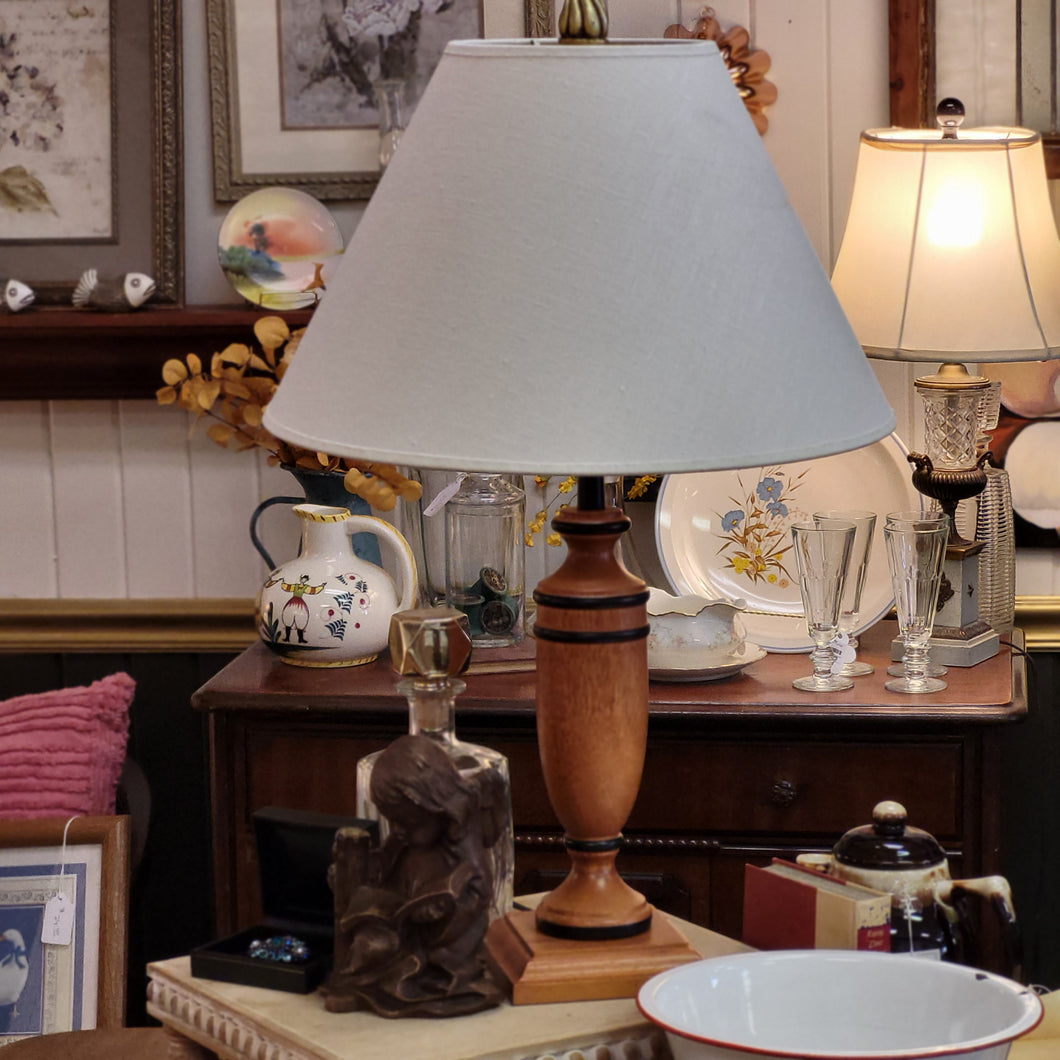 Wood Base Table Lamp With Decorative Black Banding ArtDeco Style
