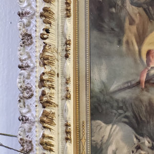 Vintage Print Titled "Following The Tribe" in a White & Gold Ornate Frame