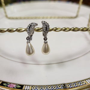 Faux Pearl and Rhinestone Clipon Earrings