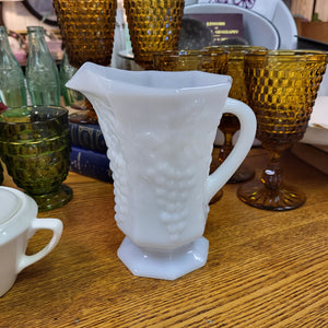 Anchor Hocking Fire King Milk Glass Pitcher with Grape Motif