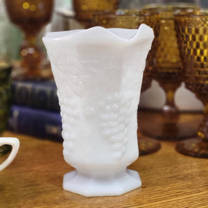 Anchor Hocking Fire King Milk Glass Pitcher with Grape Motif
